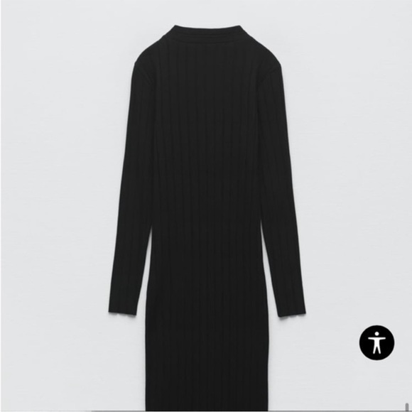 BARELY WORN - ZARA BLACK RIBBED DRESS WITH GOLD BUTTONS - Picture 5 of 9